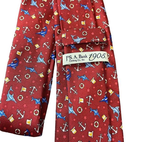 Jos A Bank Joseph 1905 Red Nautical Blue Marlin Mens 100% Silk Necktie Neck Tie - Picture 13 of 16